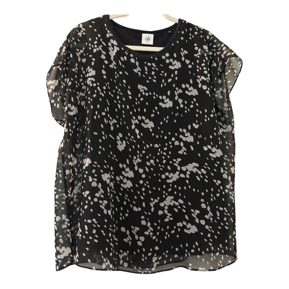 CABI top, black and gray, size Medium. Semi sheer with attached cami. Loose fit